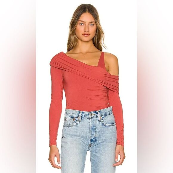 NWT Jonathan Simkhai Gianna One-Shoulder Jersey Bodysuit in Brick Pink Small - Picture 1 of 16